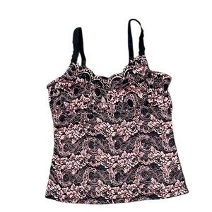 Ruby ribbon floral Lace Women's Top - Black and Pink 36